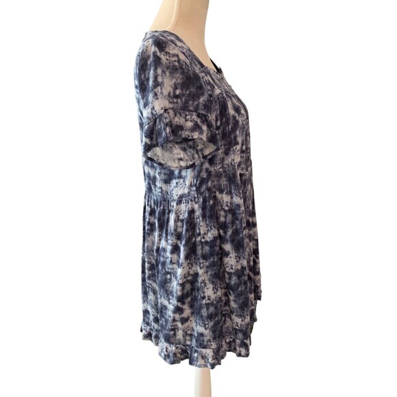 Hudson Gray Short Sleeve Drop Waist Tiered Dress Ruffle Hem Blue Tie Dye Small - Picture 9 of 16